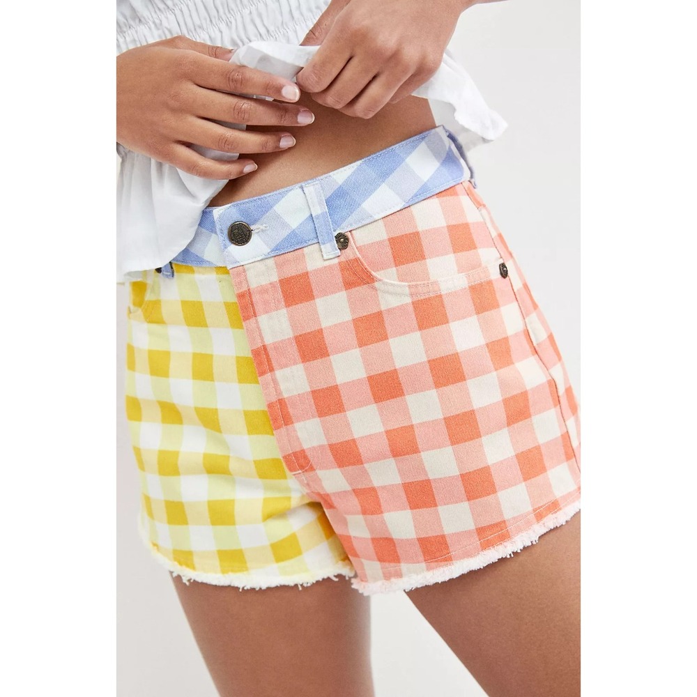Farm Rio x Anthropologie Gingham Cut Off Jean Shorts High Rise Size Medium